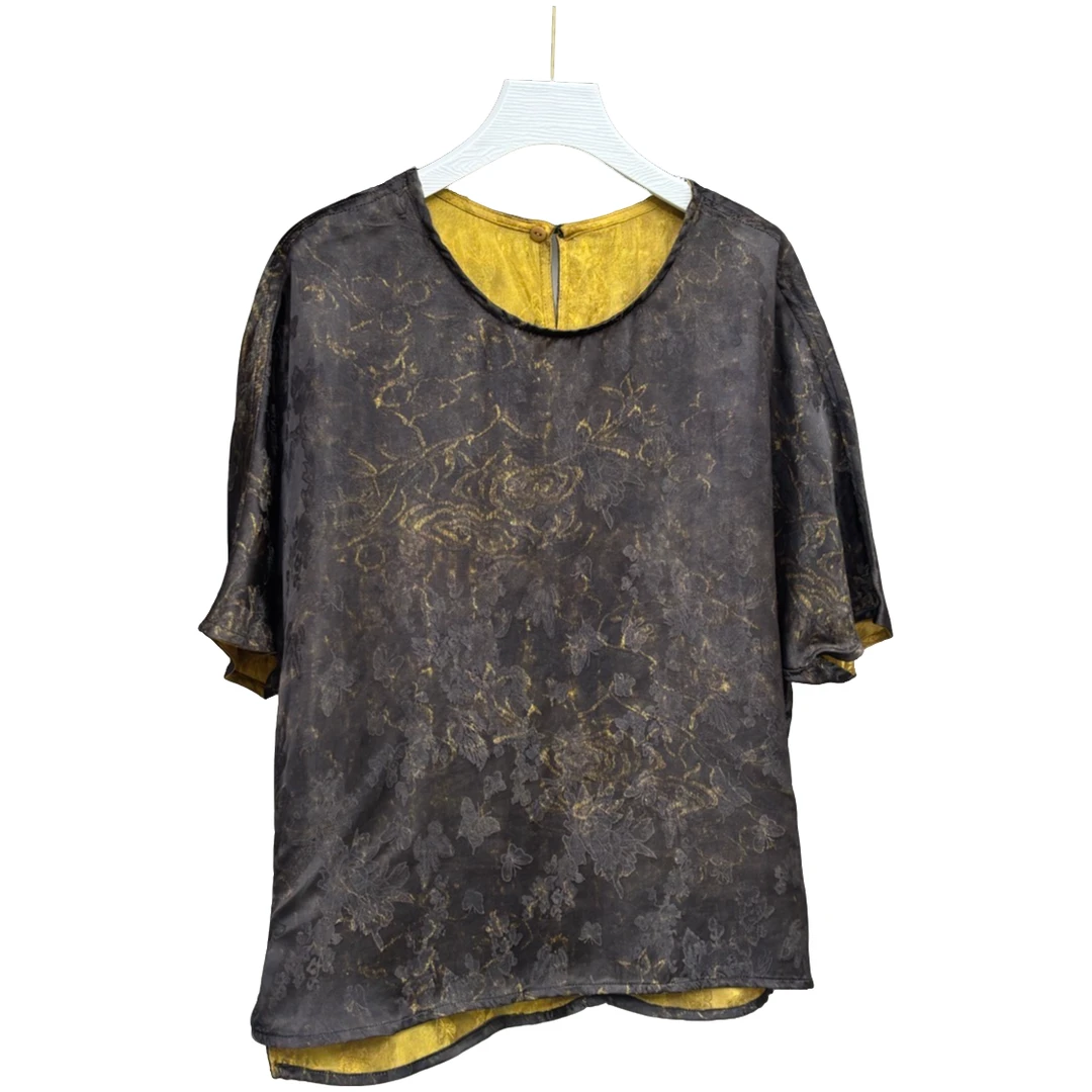 【玉兰】夏季新款上衣小衫新中式女装国风圆领提花气质短袖衬衫