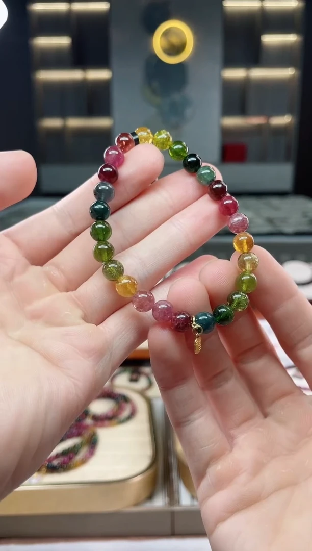 未镶嵌冰透体老矿碧玺彩虹单圈手串7mm+碧玺 多样性发一条xion