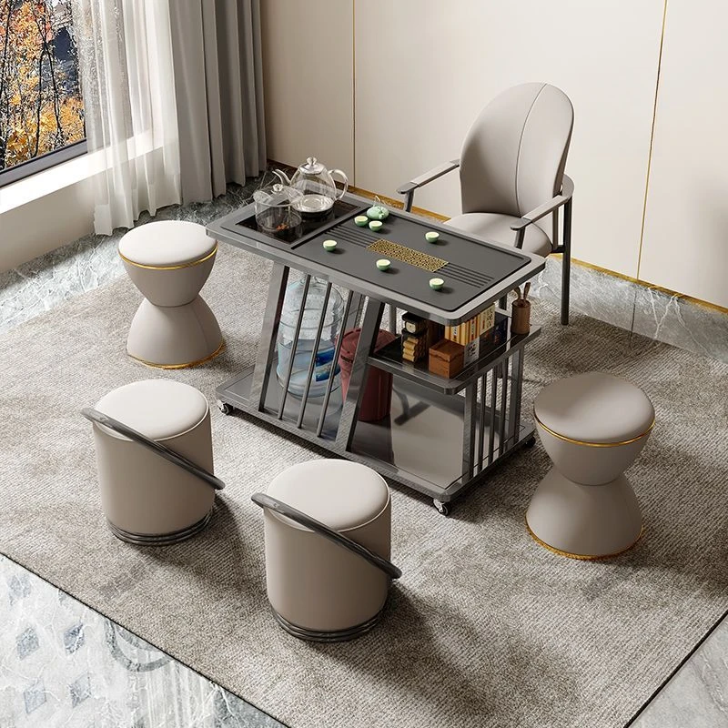 2025铁艺茶桌家用小茶台移动小茶车碳素钢一体茶水柜阳台小茶桌椅