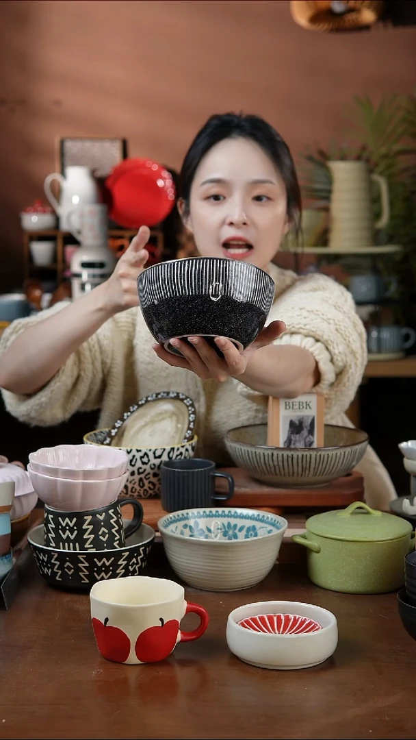 瓷片6英寸黑色竖条面碗 微瑕 凑满20发货