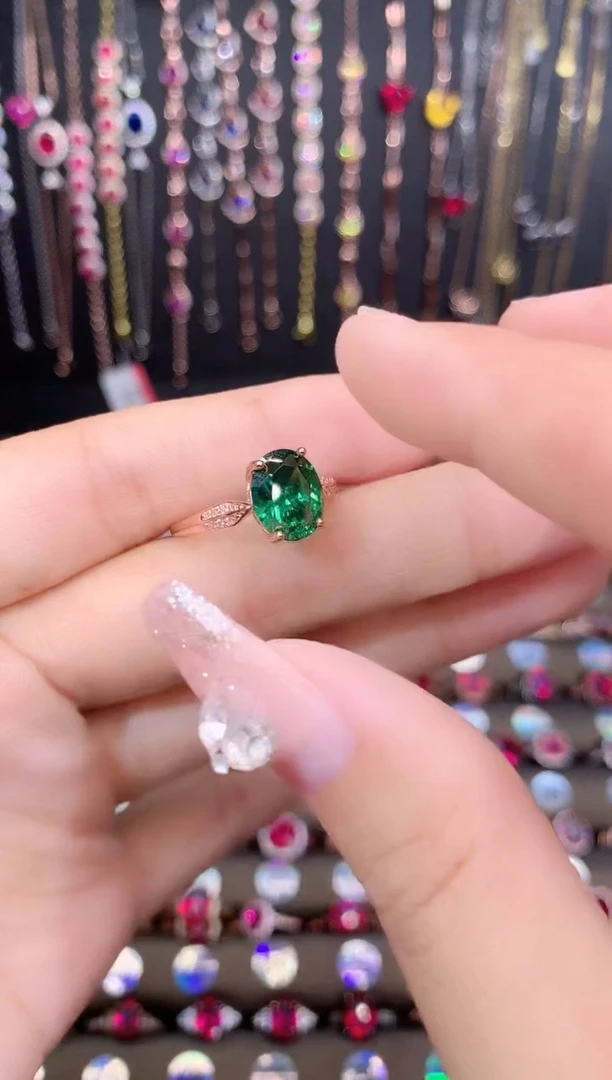 戒指透辉石银S925镶嵌玫瑰金810