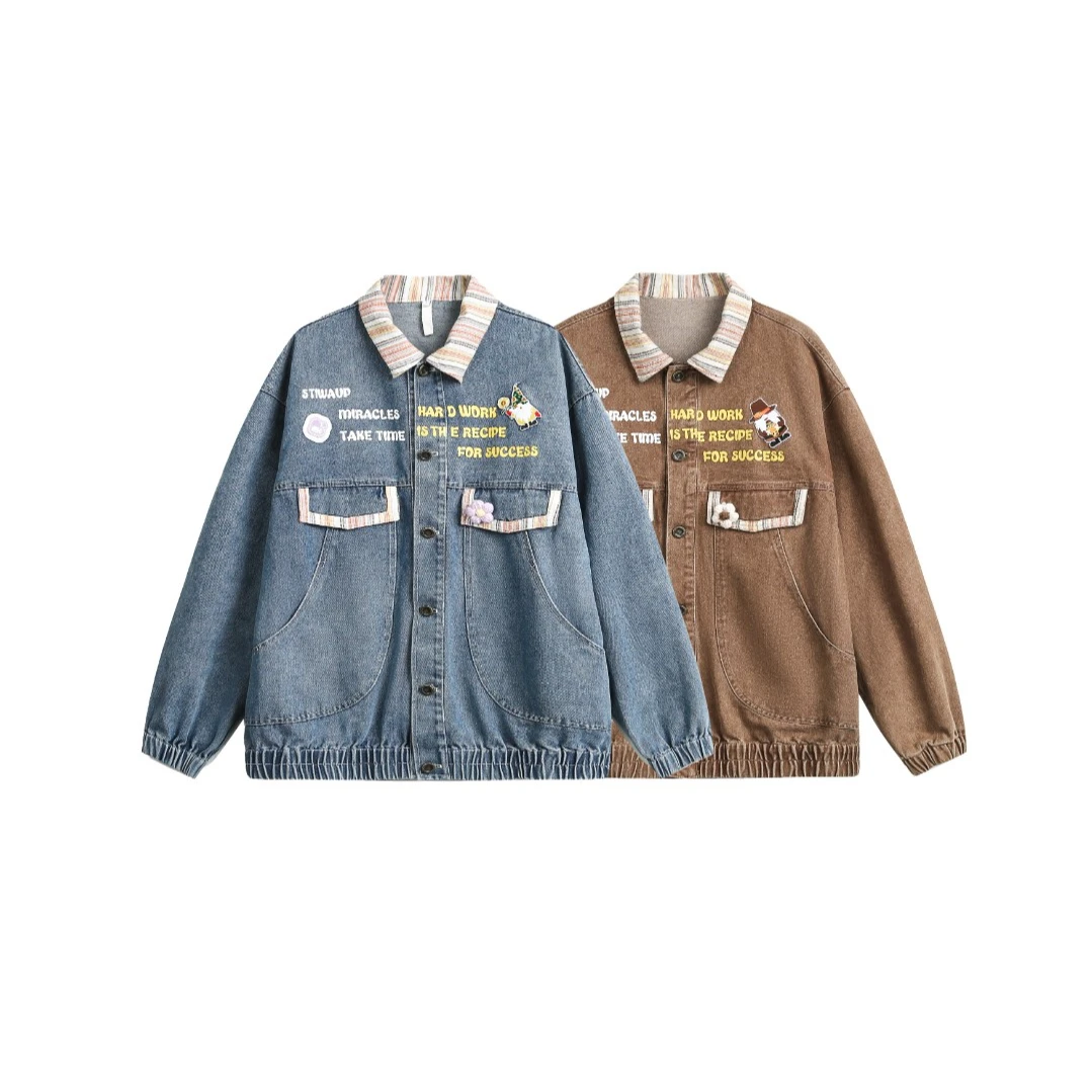 小洁专属 单排扣不褪色港风夹克牛仔时尚复古上衣外套翻领休闲