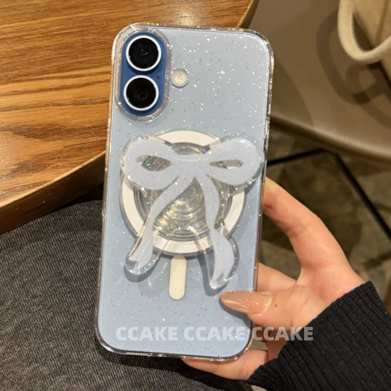 细闪蝴蝶结适用于苹果17promax手机壳16pro简约14/15plus磁吸透明