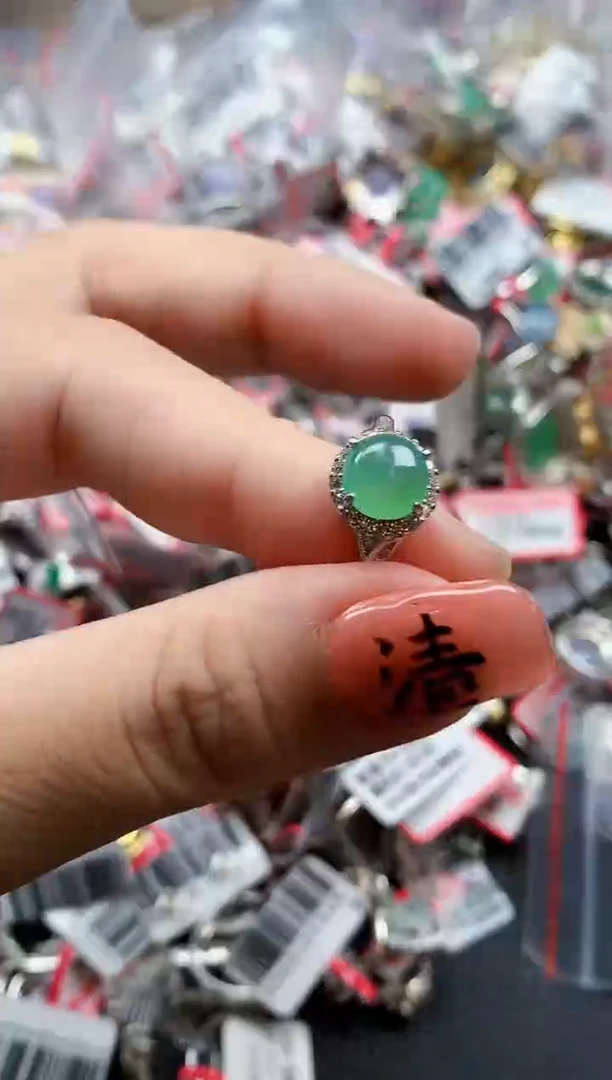 银S925镶嵌戒指翡翠天然A货缅甸翡翠