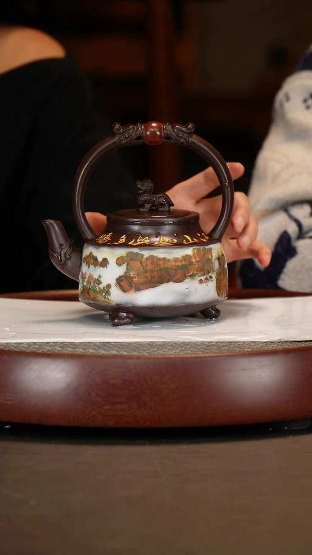 【闪购商品】紫砂茶壶双龙提梁+泰山画360c