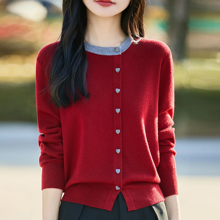 品牌2025春秋薄款针织衫圆领宽松长袖女装时尚气质百搭开衫毛衣