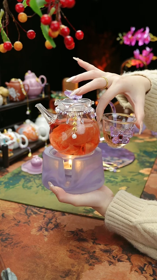 【闪购商品】紫色温茶台+茶壶+链子+杯子