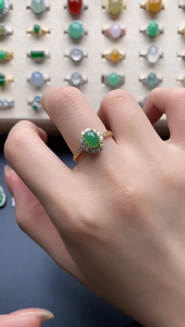 银S925镶嵌戒指翡翠一物一证一礼盒