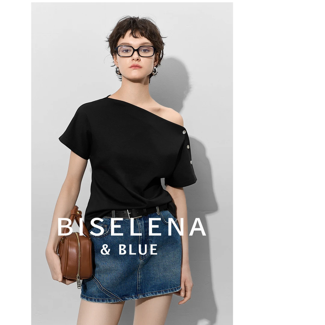 "流动哲学"法式修身短袖t恤女2025夏季新款设计感气质上衣