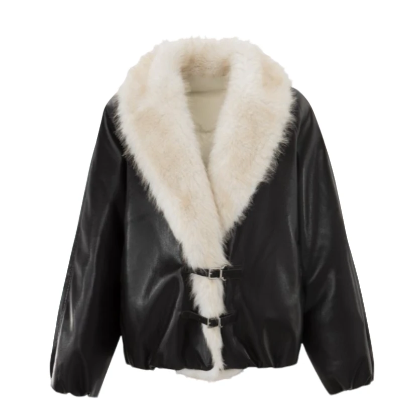 UHOT-25W4秋冬（YRF）黑色大毛领短外套UWWW4W237