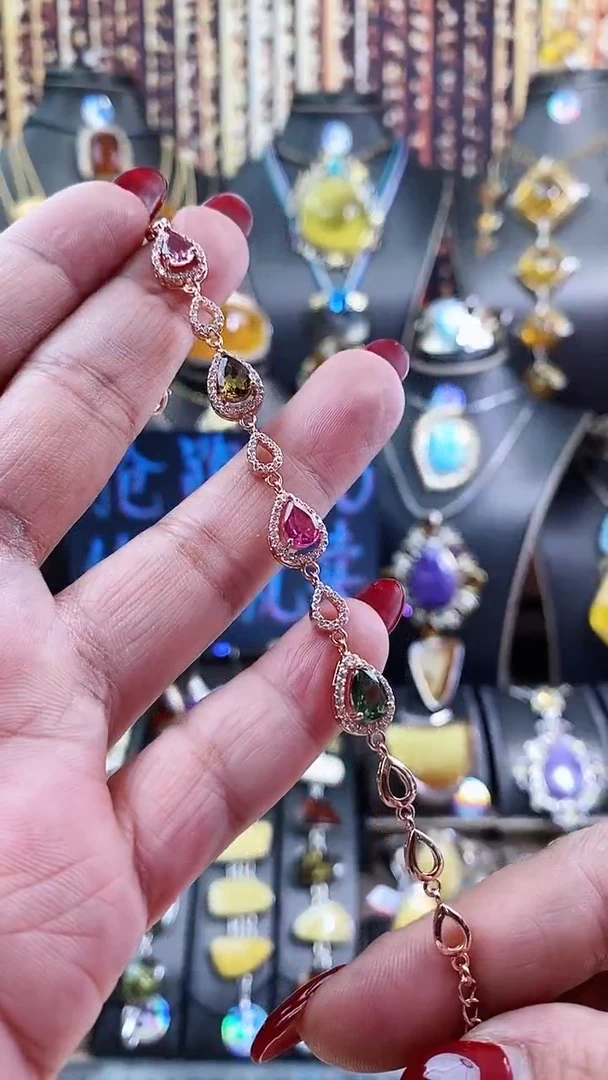 手链银S925镶嵌碧玺手链