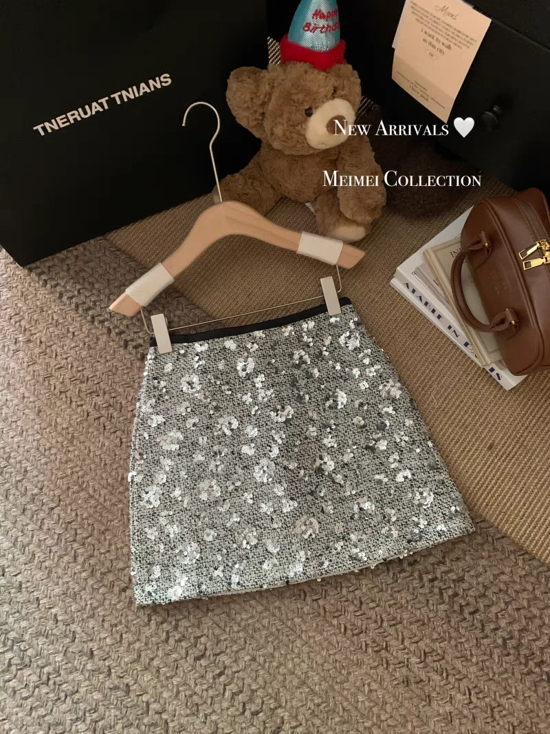 〖猫姐衣橱〗秋冬新款时尚毛呢珠片刺绣半身短裙24506