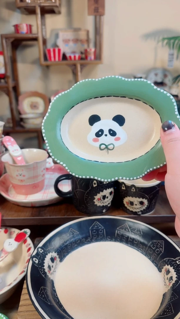 陶瓷熊猫盘子【十里高温釉下彩陶瓷】