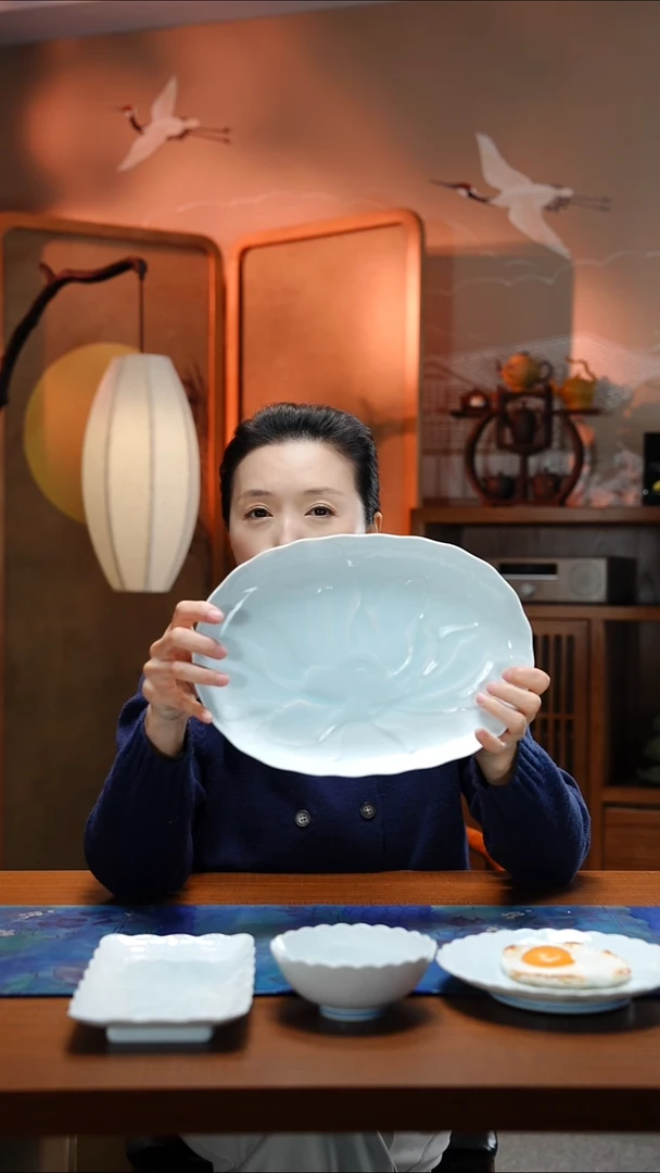 摆件其泉影青牡丹大盘子