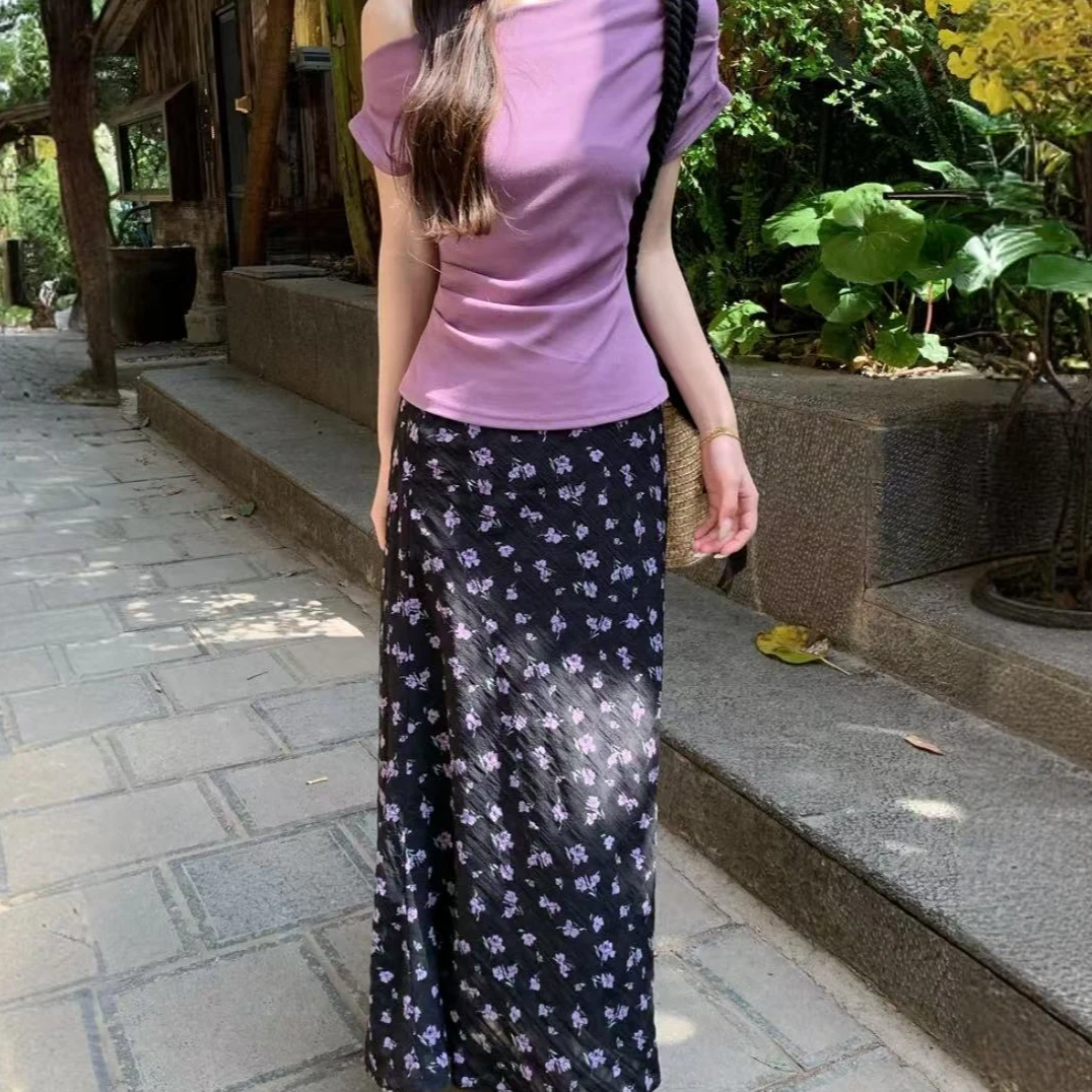 【松紧腰+内衬+拉链】8119夏季女装微胖显瘦大码碎花半身裙中长款