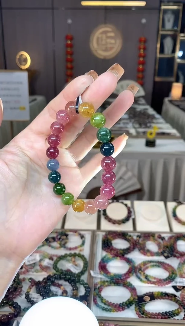 未镶嵌冰透体老矿碧玺彩虹单圈手串10mm+碧玺dan多样性发货一条