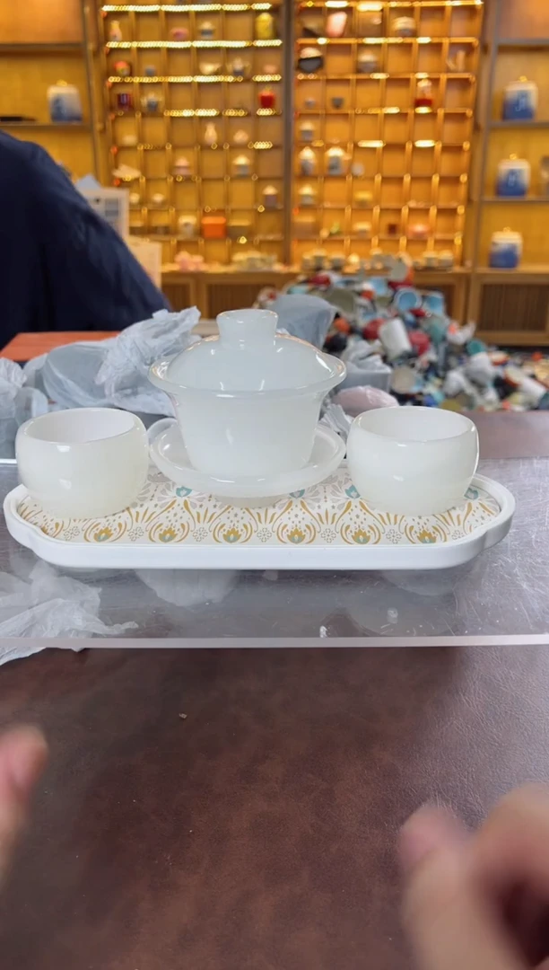瓷片花溪陶瓷00000琉璃盖碗+2杯+茶盘