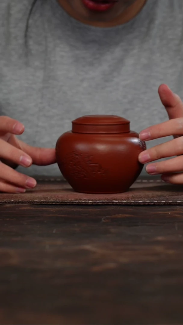 茶杯紫砂非遗茶器-刻字小茶罐