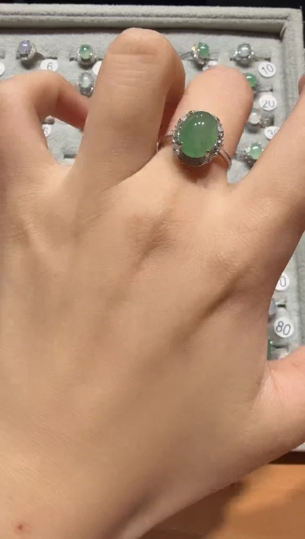 银S925镶嵌戒指翡翠缅甸A货翡翠戒指