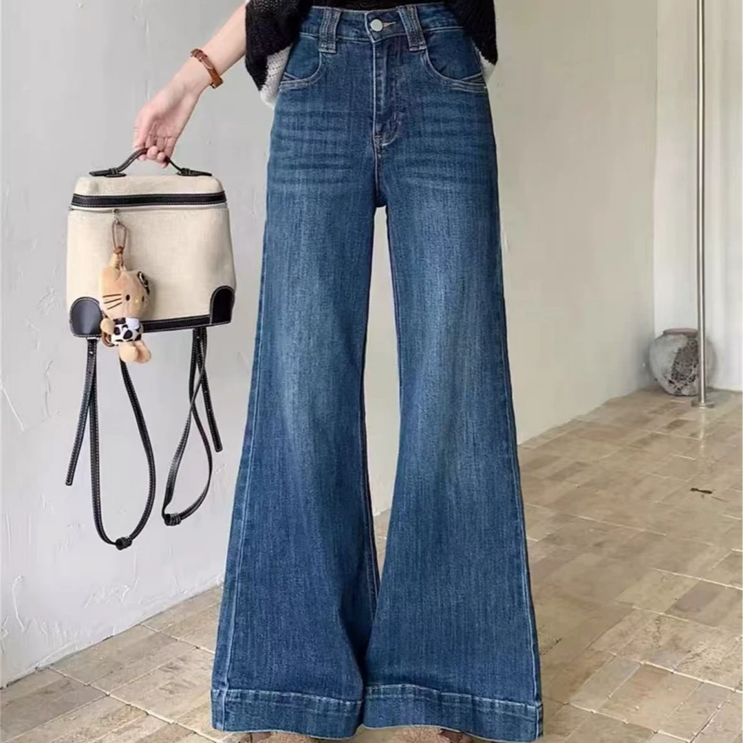 【兔哥女装】数珍高腰显瘦四面弹微喇马蹄裤牛仔裤秋款（裤长100）