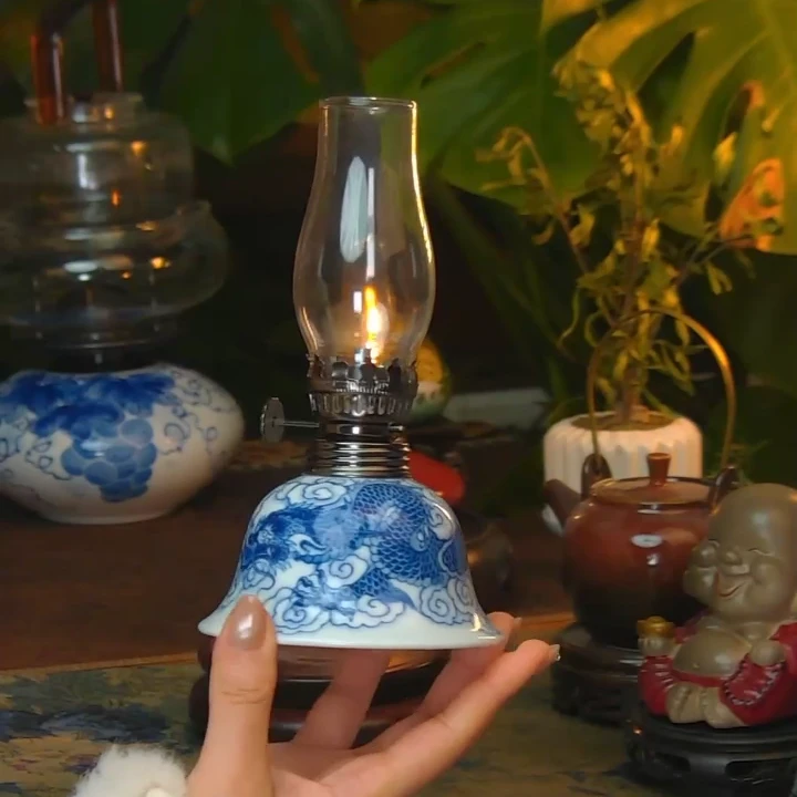 景德镇陶瓷灯摆件青花龙纹纯手绘茶室氛围灯