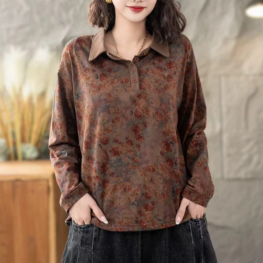 693新款春秋时尚休闲百搭卫衣花色小衫宽松显瘦印花长袖上衣女
