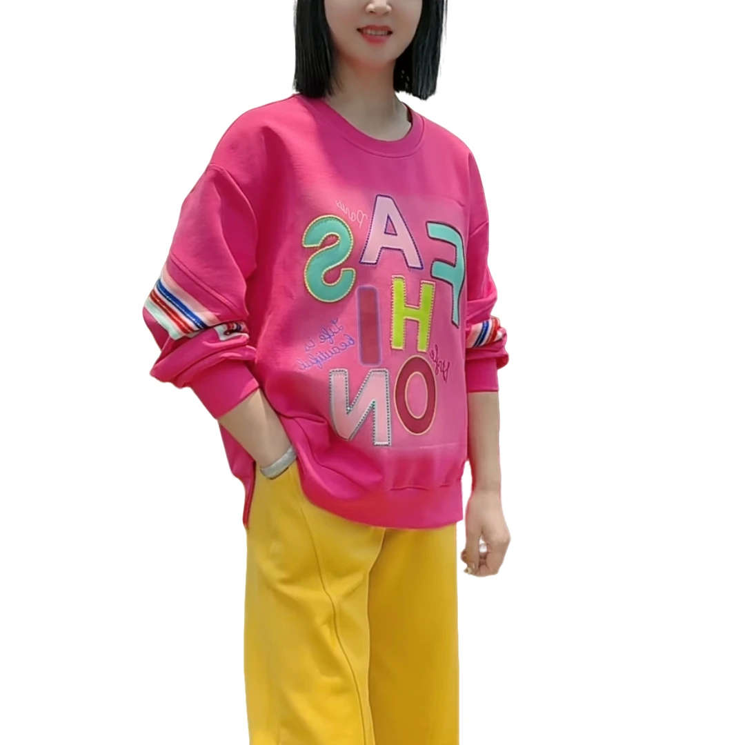 【洋玉服饰】2025早春新款女重工潮牌欧韩时尚圆领长袖宽松休闲卫衣