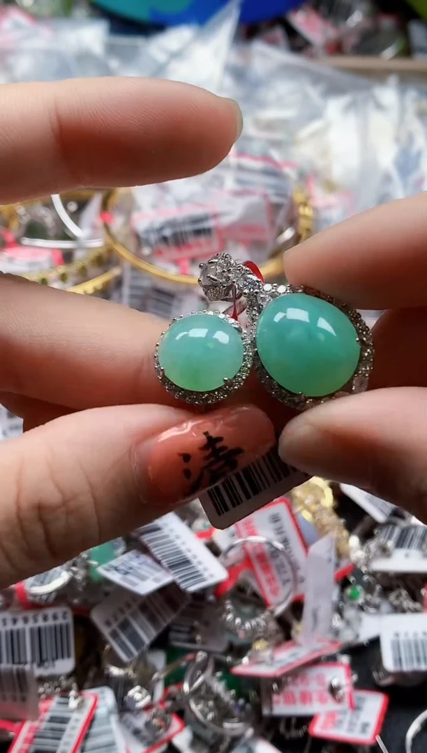 银S925镶嵌戒指翡翠天然A货缅甸翡翠