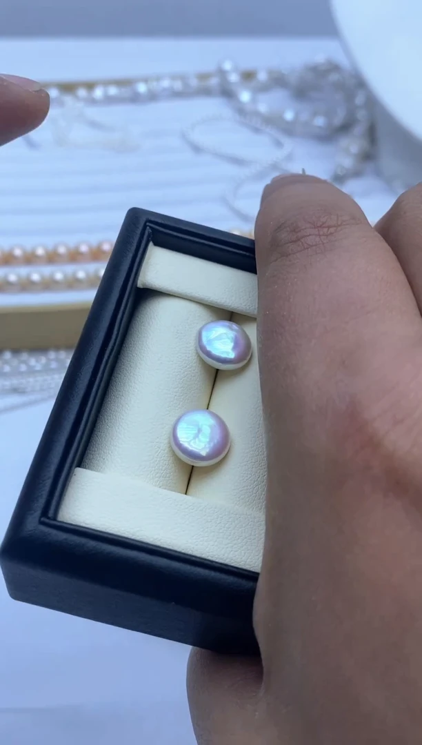 【闪购商品】淡水珍珠耳钉银S925镶嵌纽扣