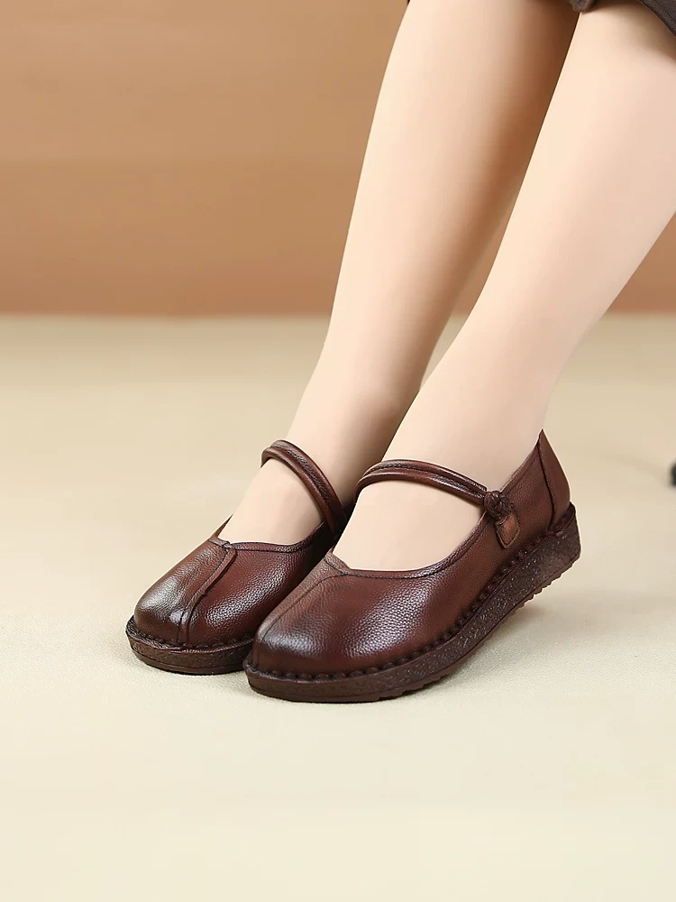 【老彭同学】一字带软底软皮妈妈单鞋832217