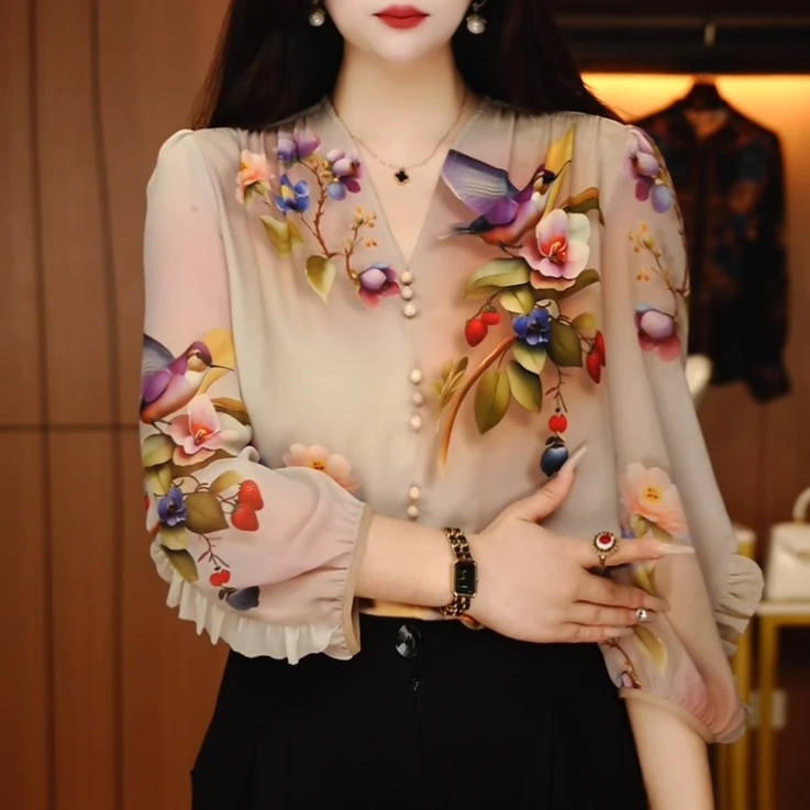 Y250157-深圳南油夏季时尚新款上新百搭气质印花款遮肉显瘦七分袖