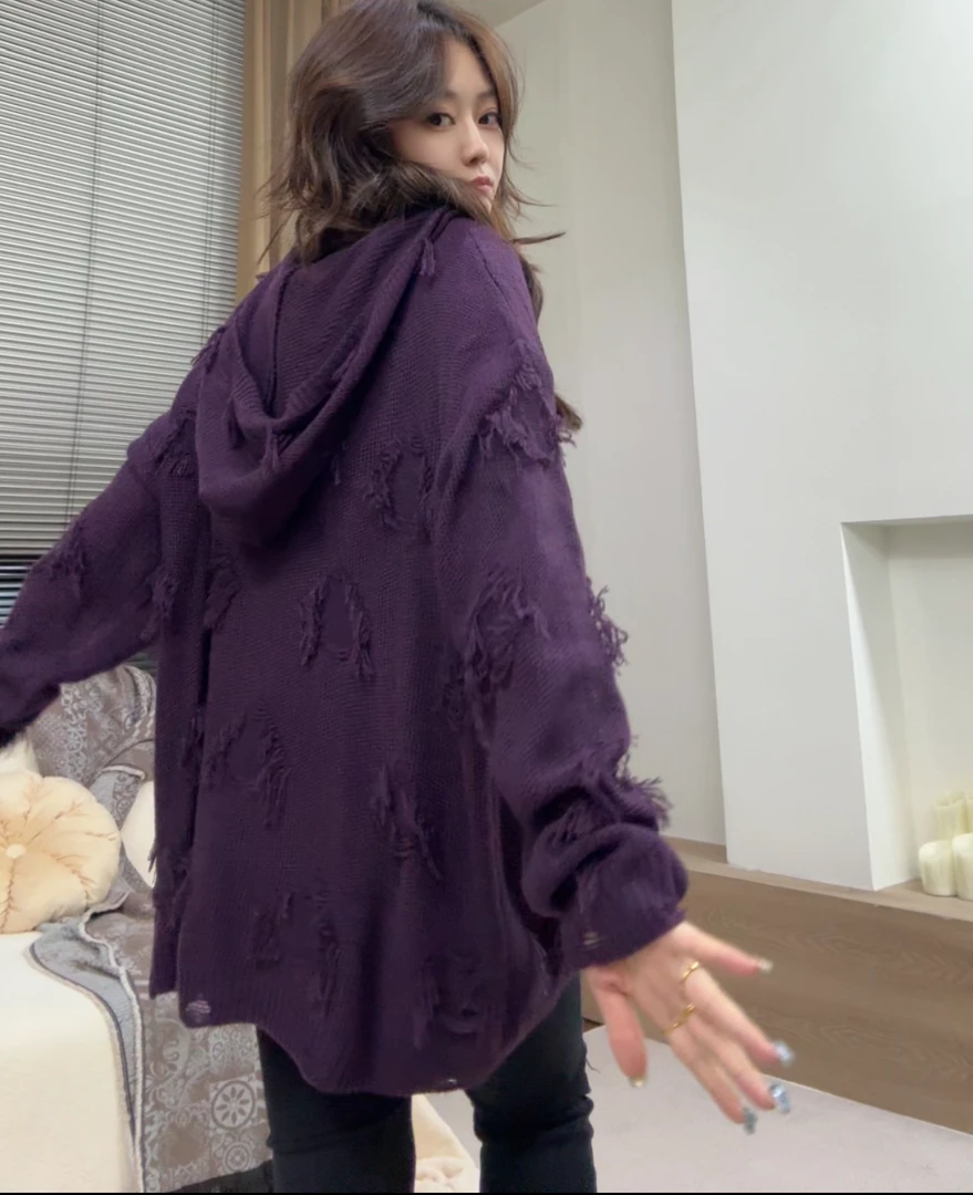 museguhui/木色古汇33010#纯色常规长袖宽松型毛衣套头百搭连帽