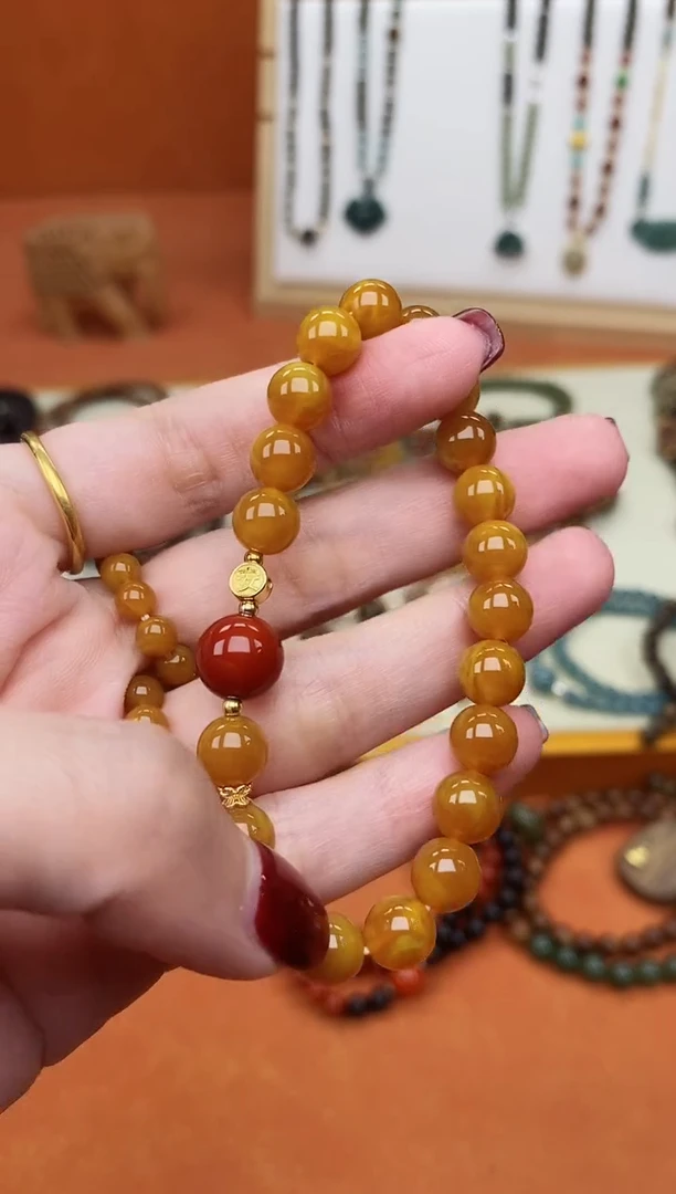 手链蜜蜡未镶嵌0.8蜜蜡南红单圈手串