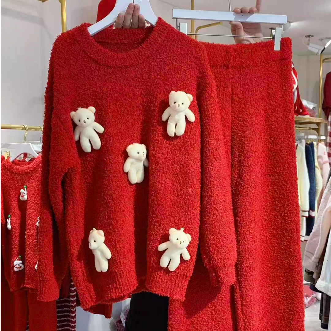 小熊冬季睡衣女款睡衣甜美风红睡衣