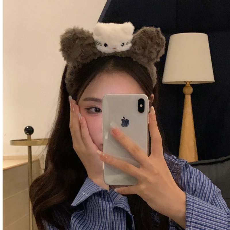 元气满满可爱毛绒猫咪发箍女秋冬新款洗脸化妆头箍卡通发饰