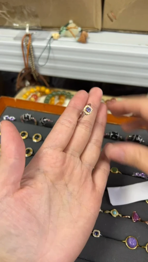 戒指堇青石银S925镶嵌孤品堇青石银镶嵌款戒指[2483]