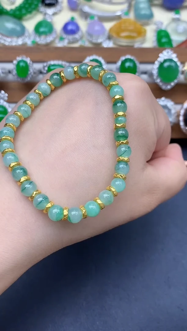 足金镶嵌手链翡翠372-中国好珍宝