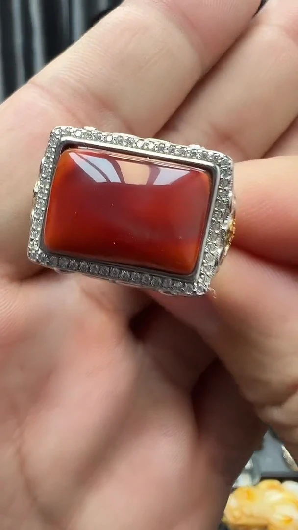 银S925镶嵌南红玛瑙戒指07