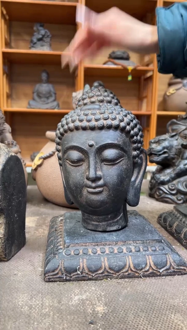 陶土小佛首+莲花底座