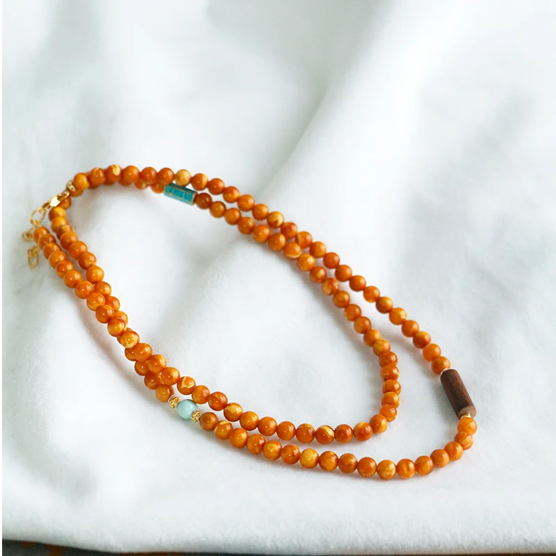 天然老妖花蜜蜡4mm项链手串  周长54cm（不含延长链）