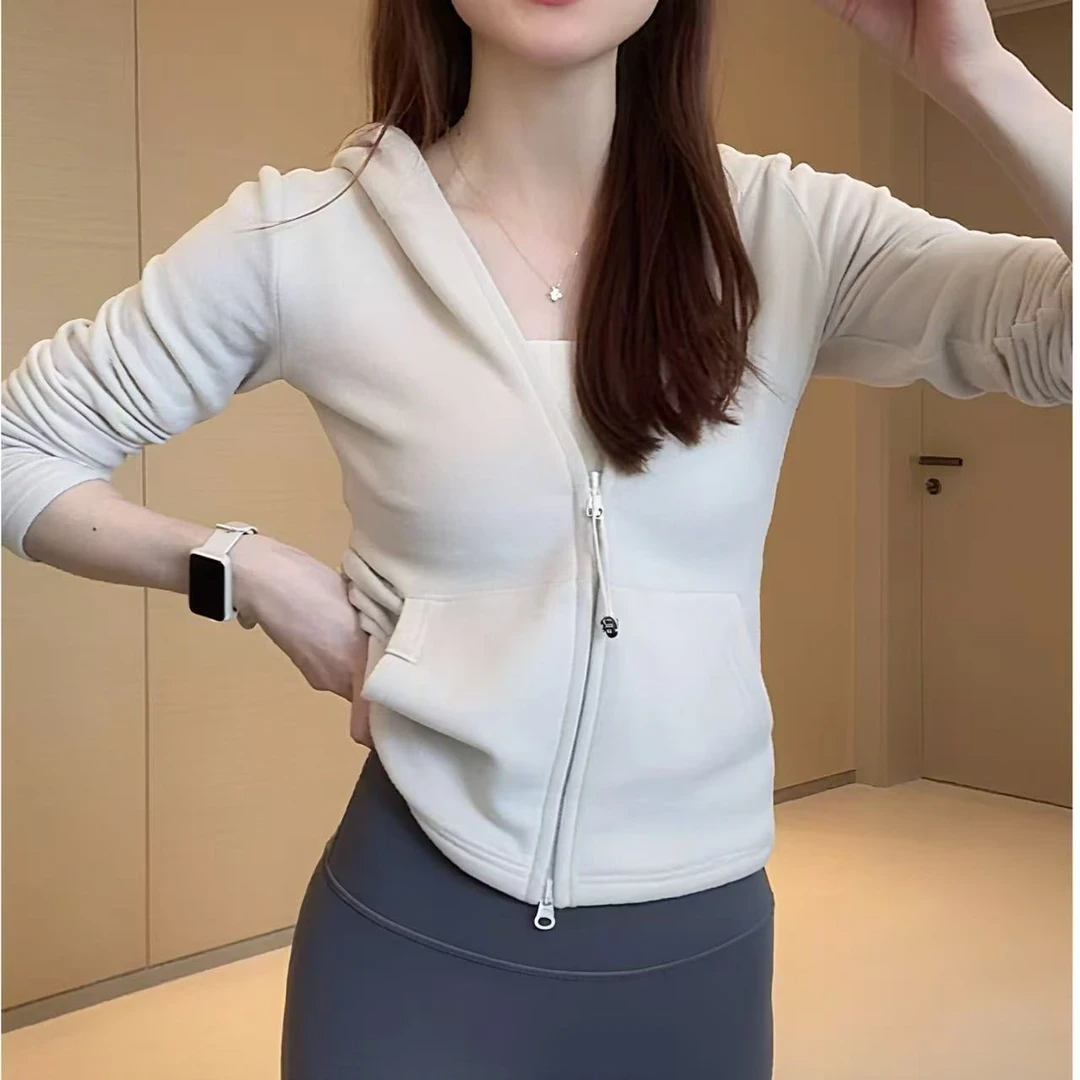 设计感拉链连帽卫衣女秋冬2025年新款修身百搭外套双面德绒上衣