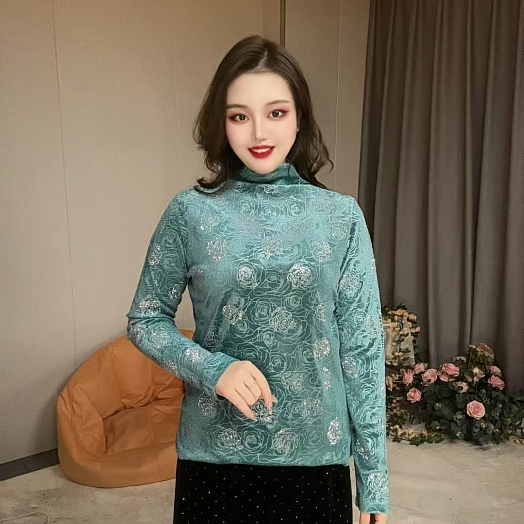 【玫瑰】玫瑰时尚百搭烫钻丝绒上衣复古轻奢感秋冬高级感打底衫女