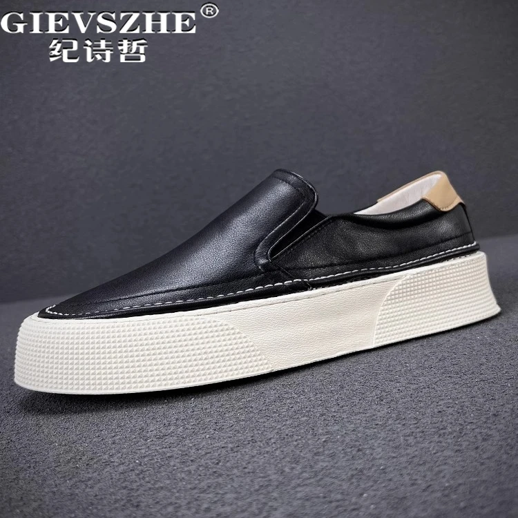 纪诗哲男鞋轻奢百搭透气板鞋厚底时尚运动鞋子男款简约舒适乐福鞋