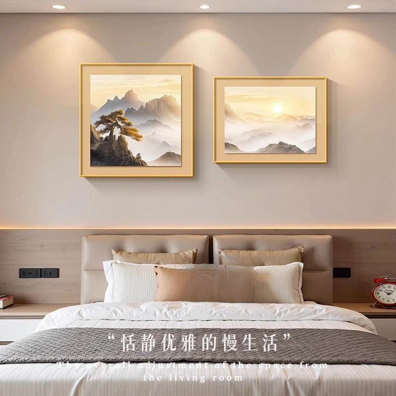 背有靠山床头画卧室挂画高级感客厅装饰画旭日东升卧室床头装饰画