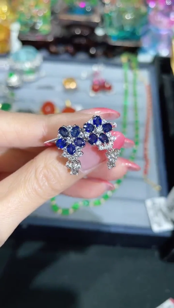 耳饰蓝宝石银S925镶嵌耳饰