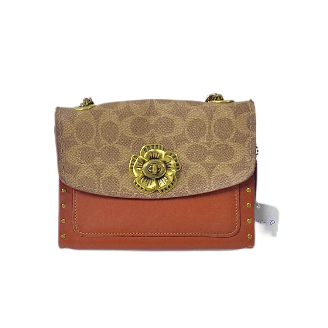 95新 COACH/蔻驰 PVC拼皮铆钉山茶花单肩斜挎链条包 Y-6045-D