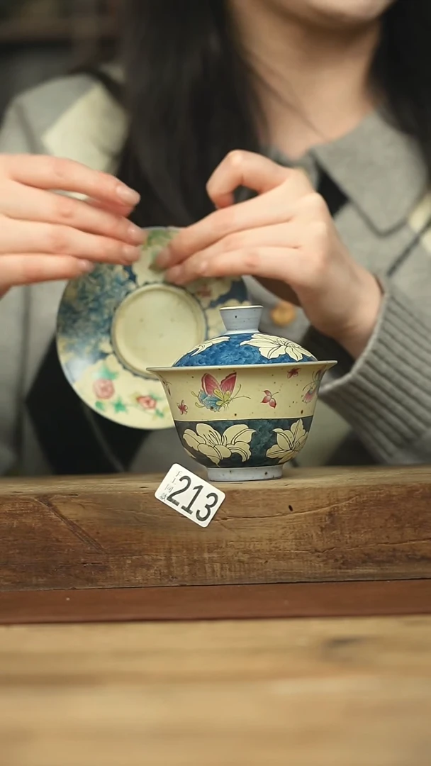 设计师手作！蝶恋花元宝盖碗系列！！