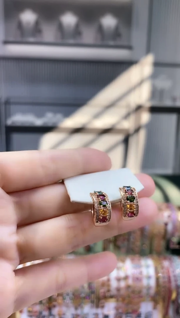 银S925镶嵌耳扣碧玺M**u666666666白金色