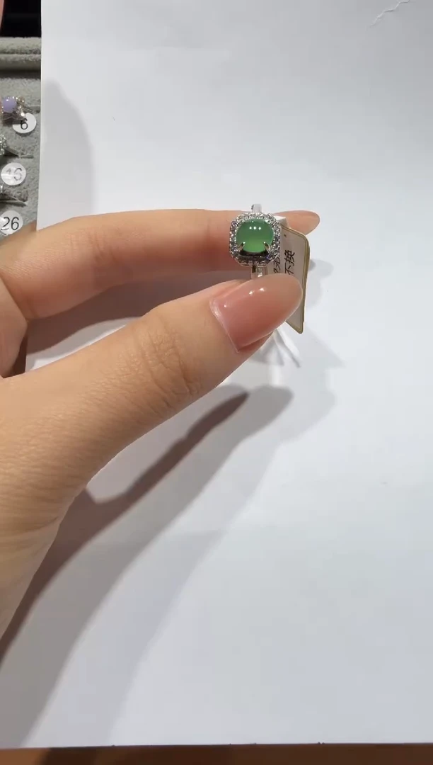 银S925镶嵌戒指翡翠缅甸A货翡翠戒指