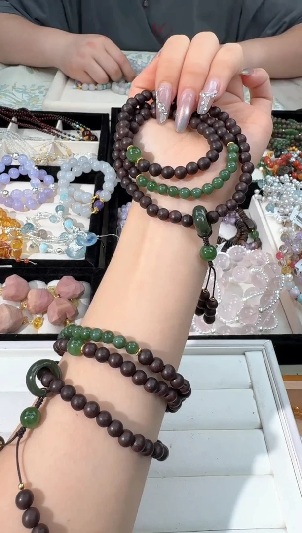 手链银S925镶嵌和田玉M010降真香和田三圈